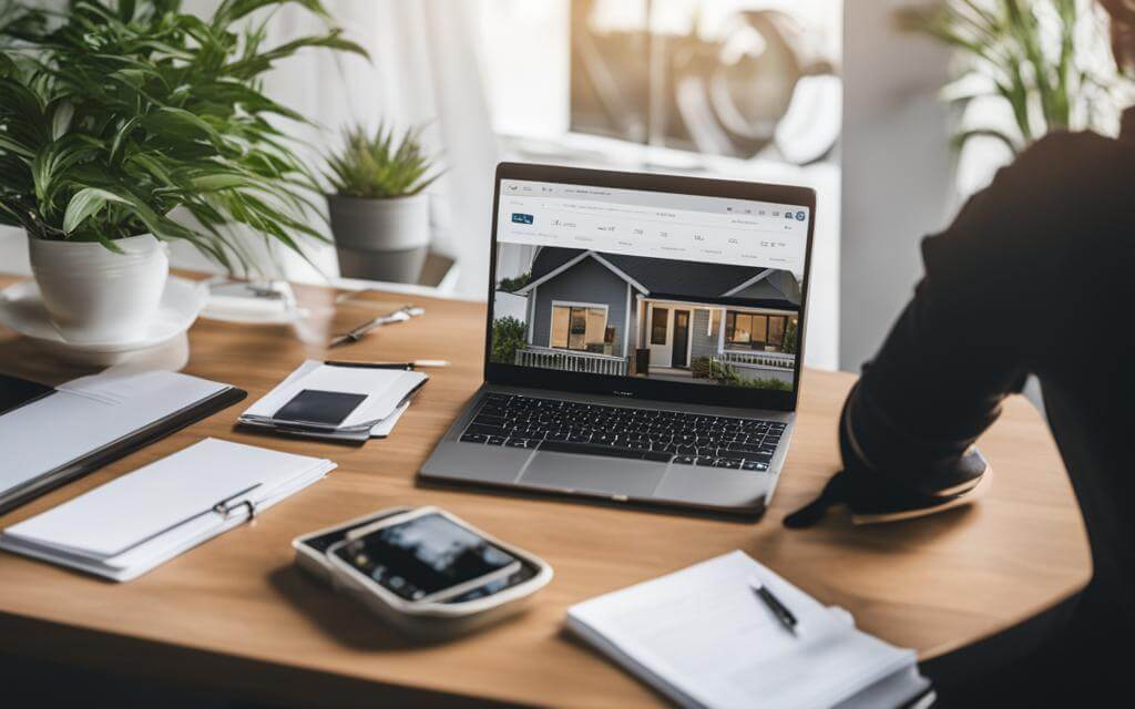 Computer With House On Desk